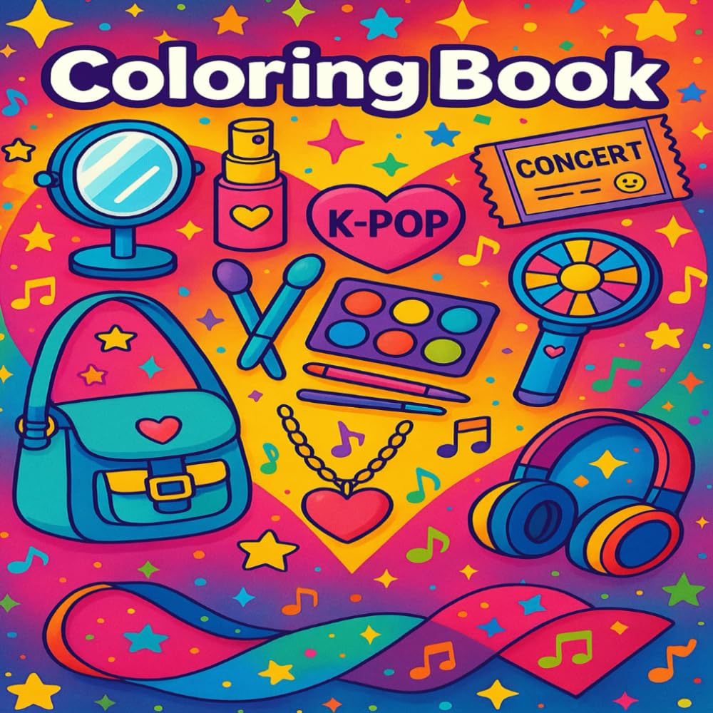 K-pop Coloring Book: Bold and Easy Coloring Pages for Teens and Adults Featuring a Cute Music-Themed Aesthetic for Stress Relief