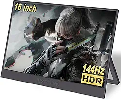 JUSTTHINK Monitor portátil de 40.6 cm para laptop, monitor de jogos 1200p 144hz para laptop, PC, PS5, Xbox Switch, tipo C e entrada miniHDMI