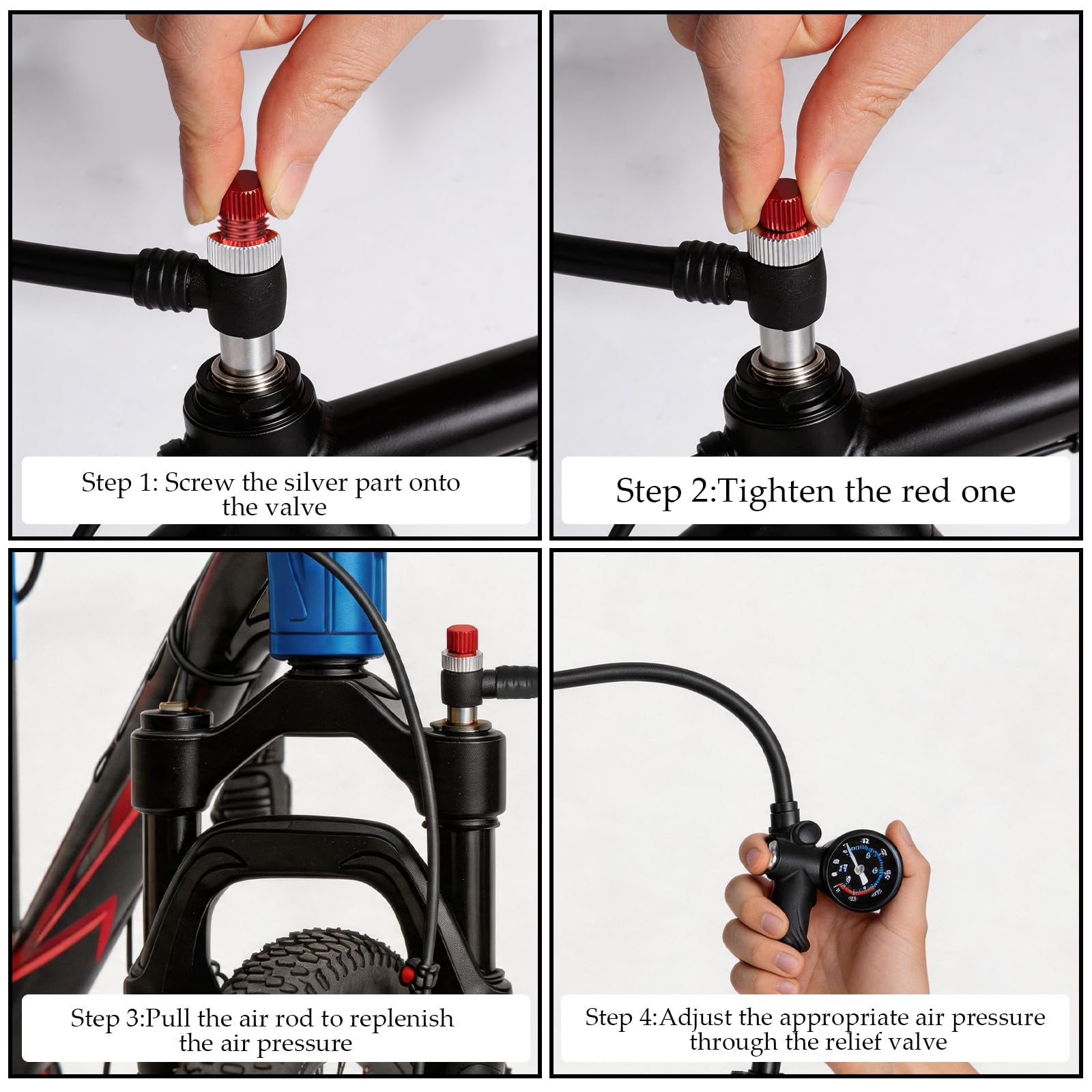Pompe à Amortisseur Haute Pression(Max 300 PSI), 3 en 1 pour Fourche et Suspension arrière &Shock Absorber,Mini Pompe Velo