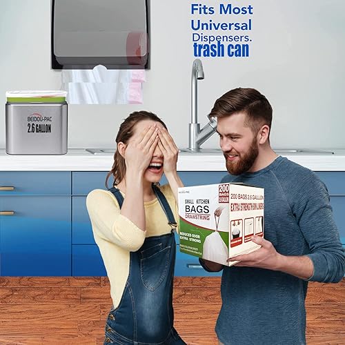 Miniatura 6 de BEIDOU-PAC Bolsas de basura de 2.6 galones con cordón, 100 bolsas de basura, pequeñas bolsas de basura de cocina, sin olor y extragruesas, bolsa de