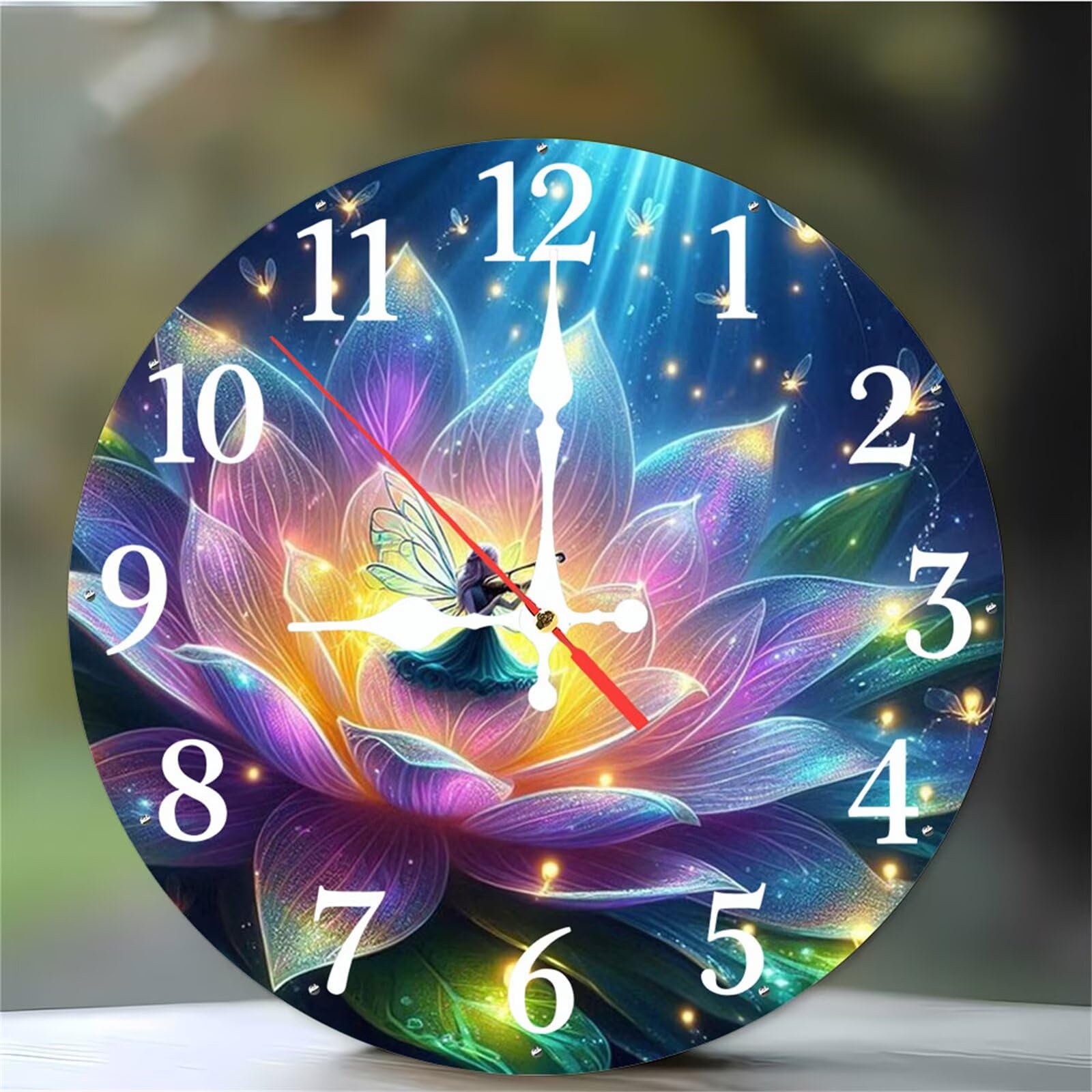 Horloge murale fée et luciole de 30cm avec chiffres arabes pour salon