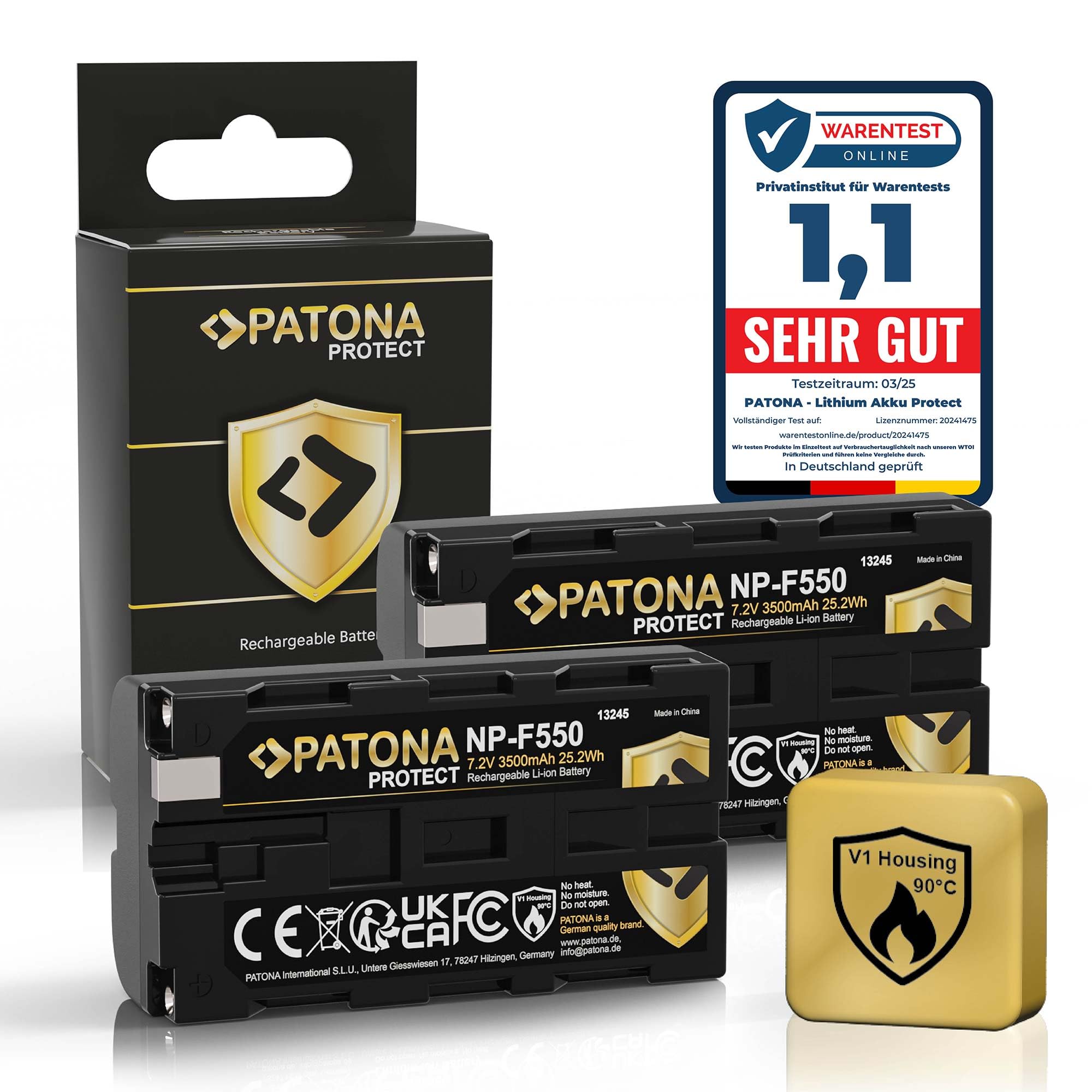 PATONA 2X Protect NP-F550 Akku 3500mAh – Ersatz für Sony NP-F550 – für Sony Camcorder, LED-Videoleuchten und Kamera-Monitore (Neewer, Yongnuo, Aputure) mit NP-F-Schacht – Einer läuft, Einer lädt
