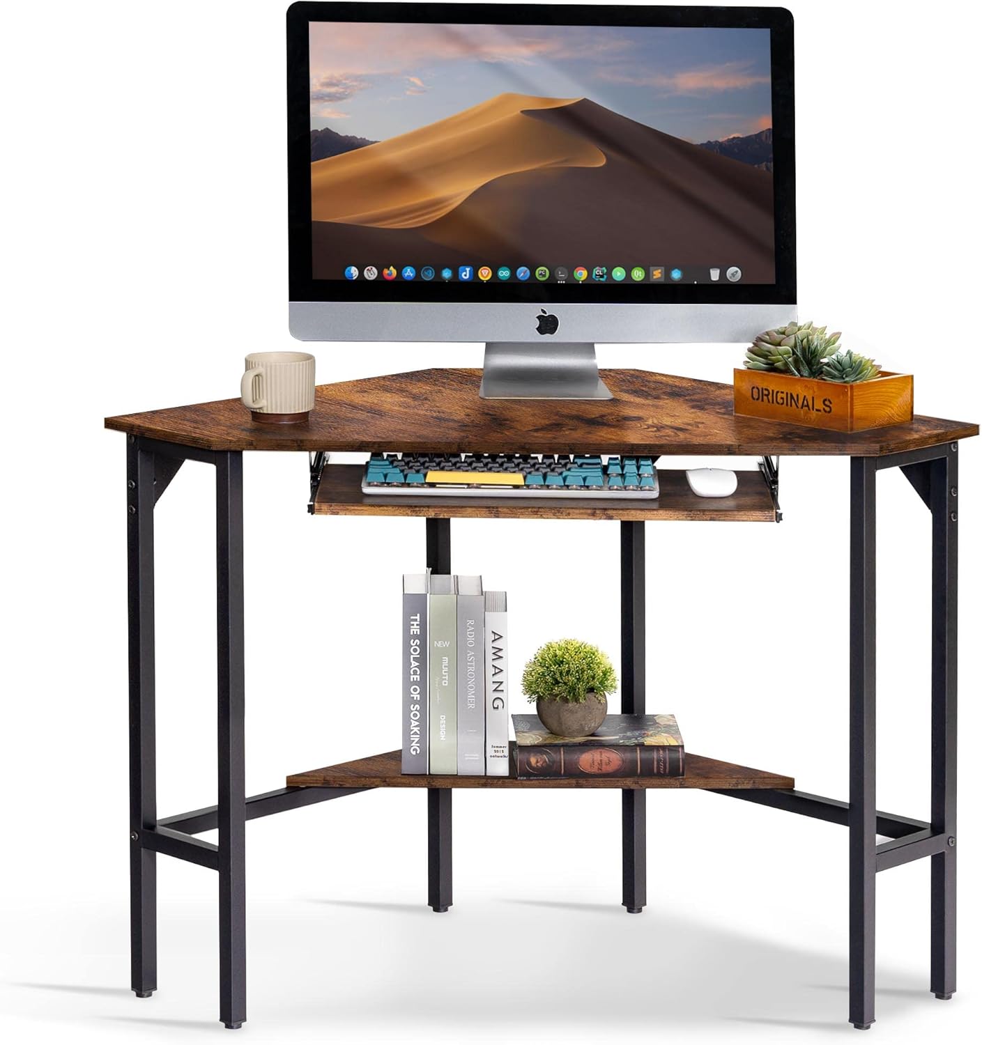 Becko US Corner Desk Triangle Computer Desk Vintage Industrial Small