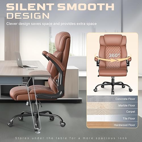 Miniatura 4 de Silla de oficina, ergonómica grande y alta, silla de escritorio ejecutiva, silla de cuero transpirable con reposabrazos abatibles ajustables, silla