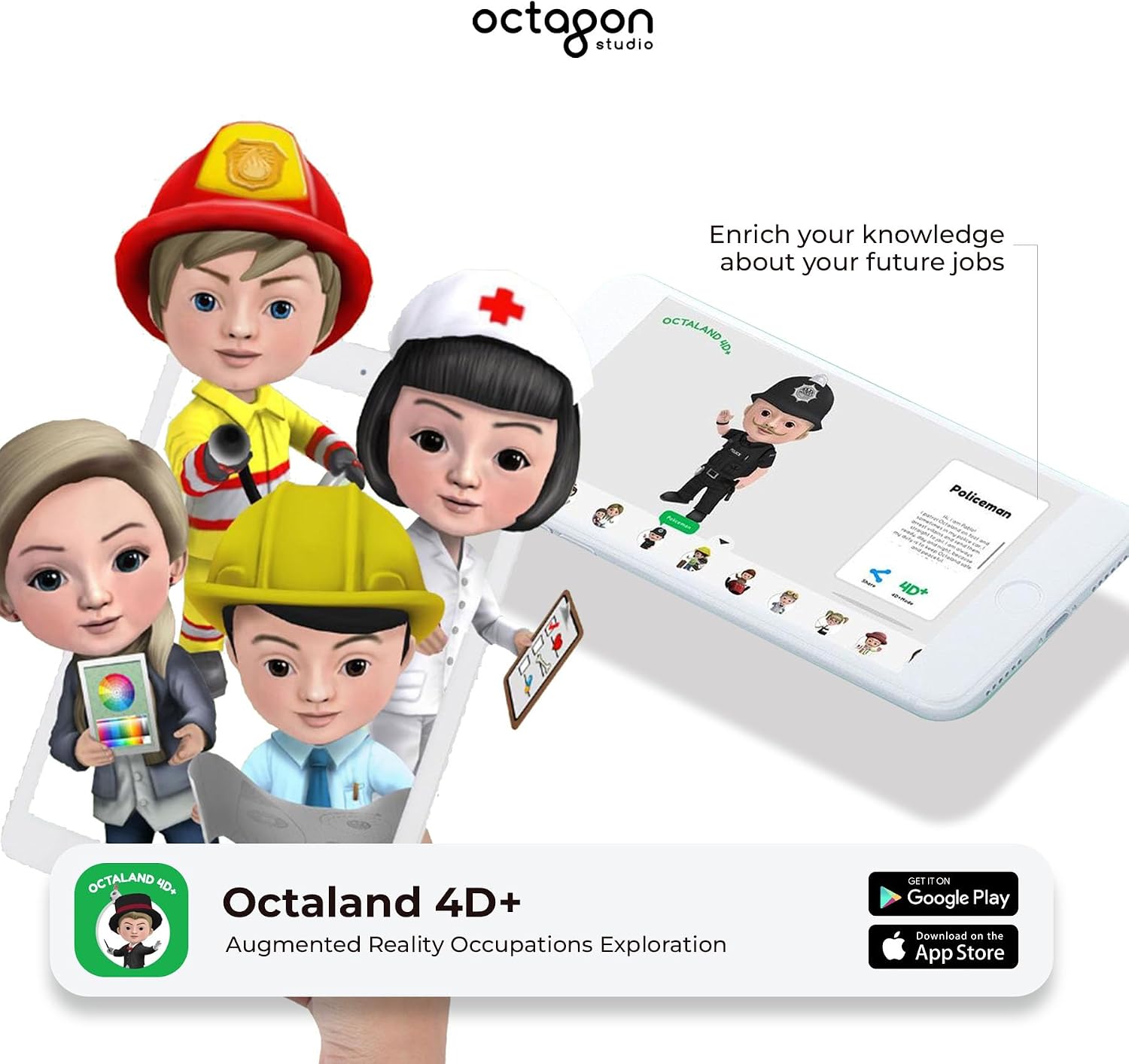 Octaland 4D+ Augmented Reality Flashcards – A-Z Alphabet & Career Learning – 26 Animated Character Cards – Educational Professions Toy for Preschoolers – iOS & Android image 4