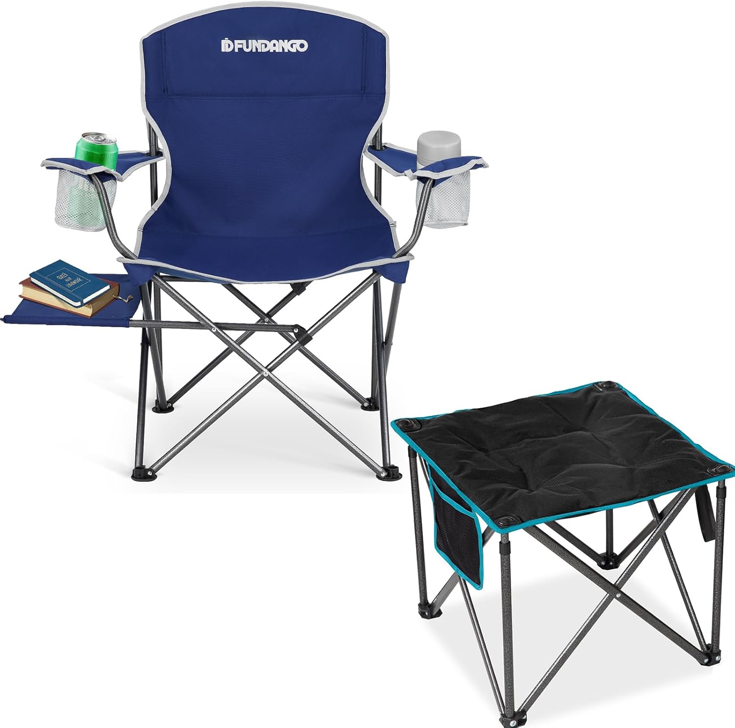 FUNDANGO Folding Camping Stool, 18.1 Inch Oversized Foot Rest 400 Lbs Heavy Duty Portable Padded Stools Seat with Folding Camping Chair