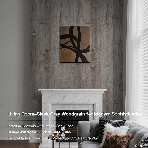 Miniatura 7 de Papel tapiz de madera de 17.7 x 394 pulgadas, papel tapiz de madera gris, papel de contacto de madera, papel tapiz autoadhesivo de grano de madera,