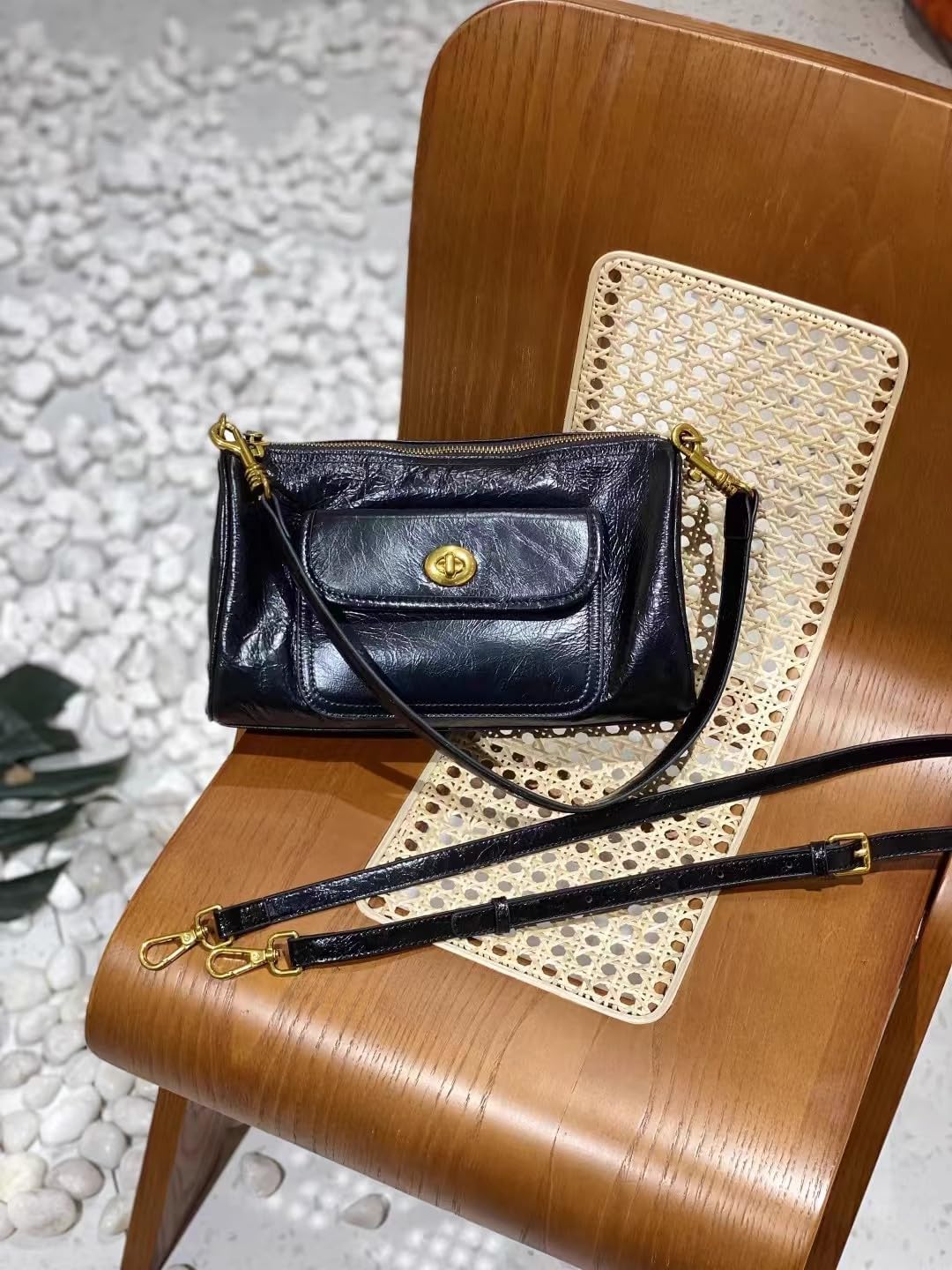 Women's Stylish Genuine Leather Shoulder Bag Lady Vintage Classic Design Handbag Purse Crossbody Bags with Two Strap | Small, Soft, Genuine Leather, Fashion, for Lady