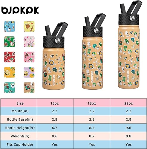 Miniatura 5 de BJPKPK Botella de agua aislada con tapa con pajilla, botellas de agua de metal de acero inoxidable de 15 onzas, botellas de agua reutilizables a