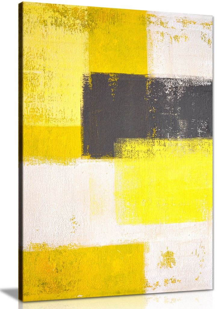 Panther Print Yellow,Grey Modern Grey & Yellow Abstract Painting Canvas Wall Art Picture Print (24X16)