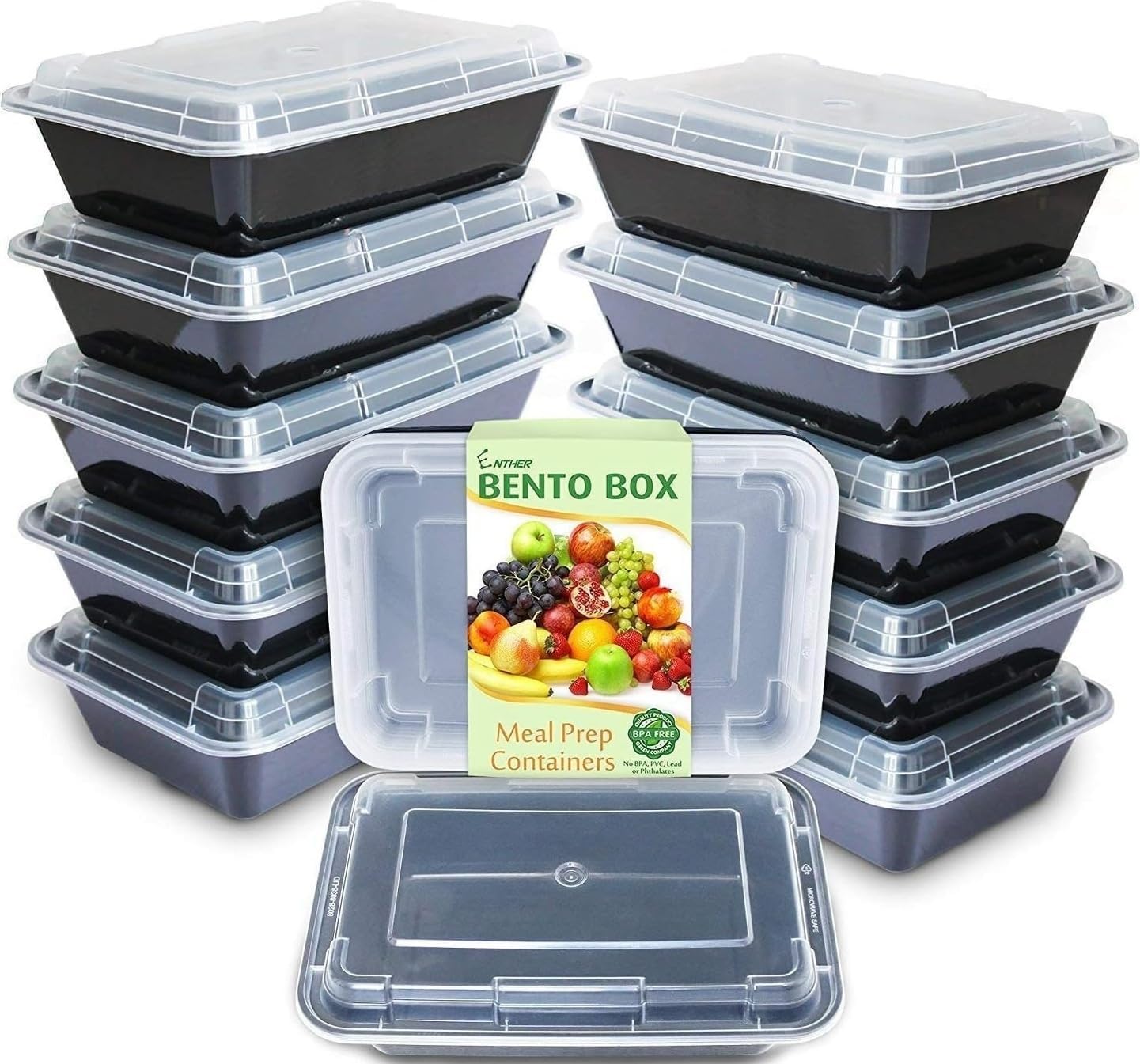 Enther Meal Prep Containers Single Lids Food Storage Bento BPA Free | Stackable | Reusable Lunch Boxes, Microwave/Dishwasher/Freezer Safe Portion Control (28 oz), 12 Pack 1 Compartment