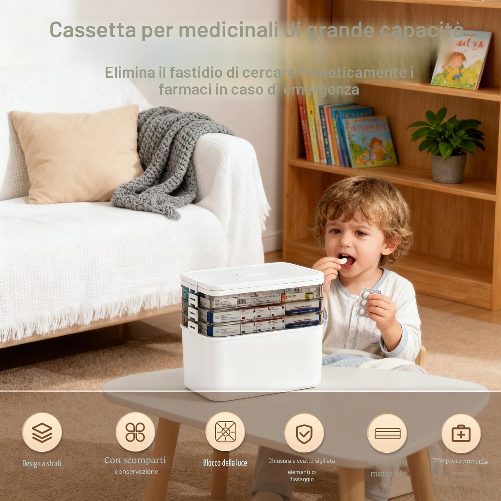 Scatola per Medicinali, 4 Strati Porta Medicinali da Casa Multifunzione Cassetta Medicinali Organizer per Pronto Soccorso, per la Casa, All'Aperto