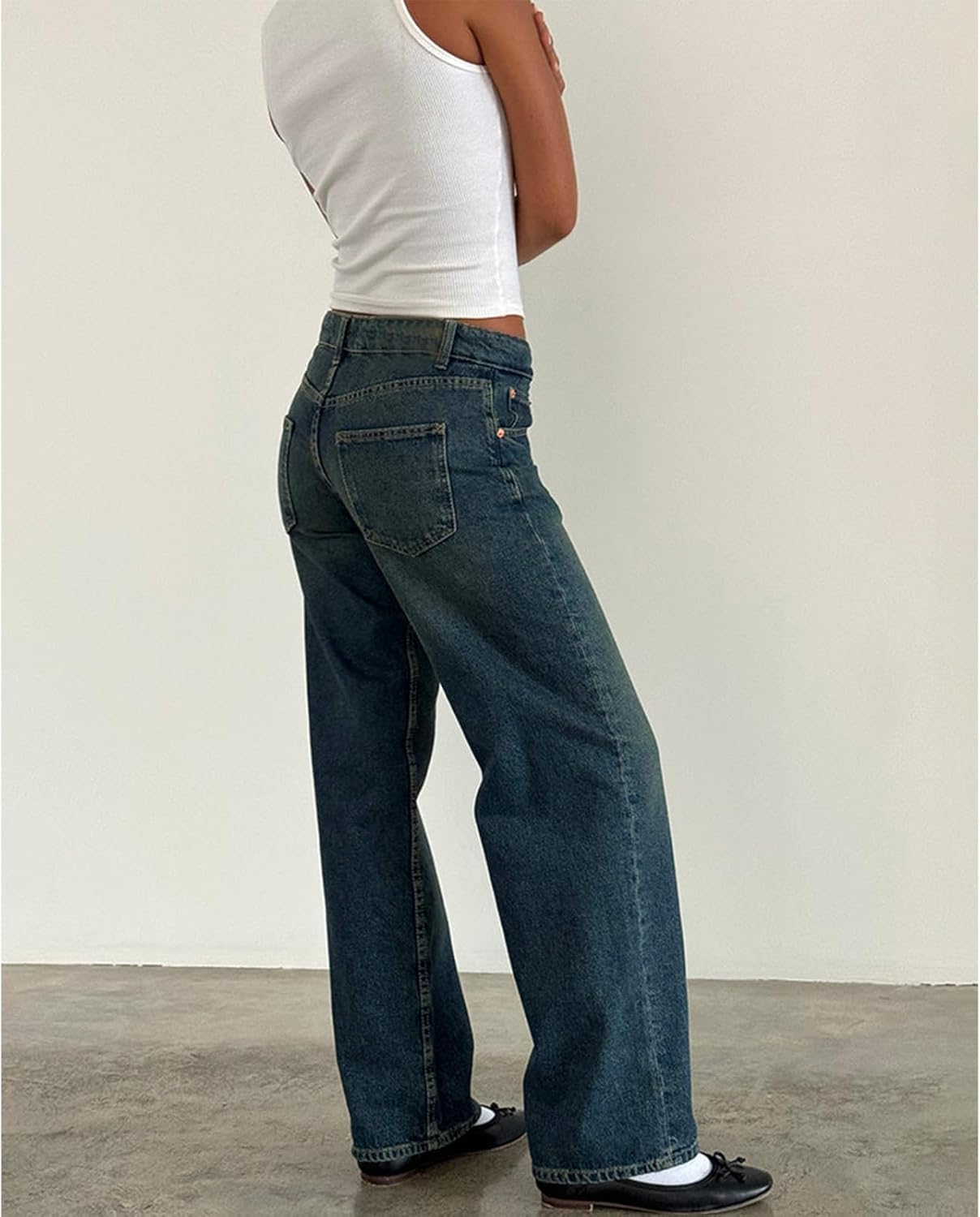 Mxiqqpltky Low Rise Jeans for Women Mom Jeans Wide Straight Leg Baggy Jeans Y2k Vintage Boyfriend Denim Pants Streetwear - Image 3