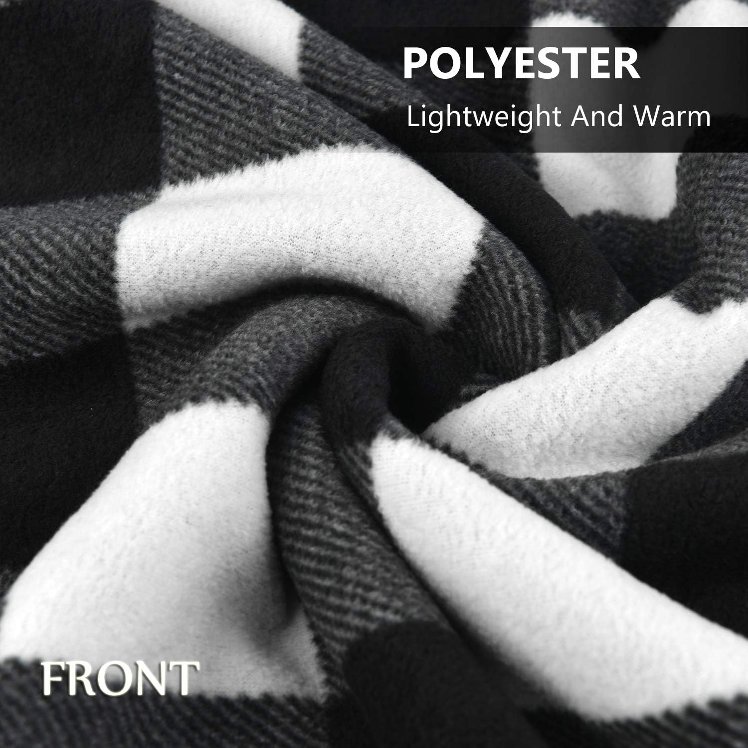 forestfish Fleece Wearable Blanket, Plaid Lap Blanket Comfy Poncho Throw with Buttons for Bed Sofa Office, Black-White - Image 6