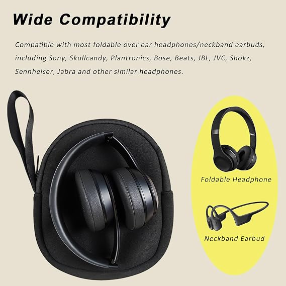 Headphone Bag for Travel Carrying, Lightweight Headset Storage Case Pouch for Foldable Over Ear Headphones/Neckband Earbuds Compatible with Sony, JBL, Beats, Bose, Skullcandy, Plantronics