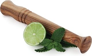Twine Acacia Wood Mojito Muddler, Wooden Pestle Bar Accessory and Cocktail Drinkware Tool, Kitchen Essential with Jute Storage Pouch, Set of 1, Wood Grain
