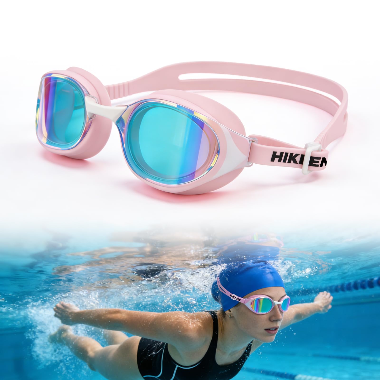 BOOSTEADY Polarised Adult Swimming Goggles,Anti Fog, 3D Seal No Leakage & UV Protection,Comfortable Swim Goggles for Men & Women Teenagers Pink