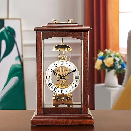 SXFYWYM Reloj de repisa para decoración de sala de estar, relojes de escritorio, cuerda manual mecánica, movimiento de péndulo oscilante de cobre,