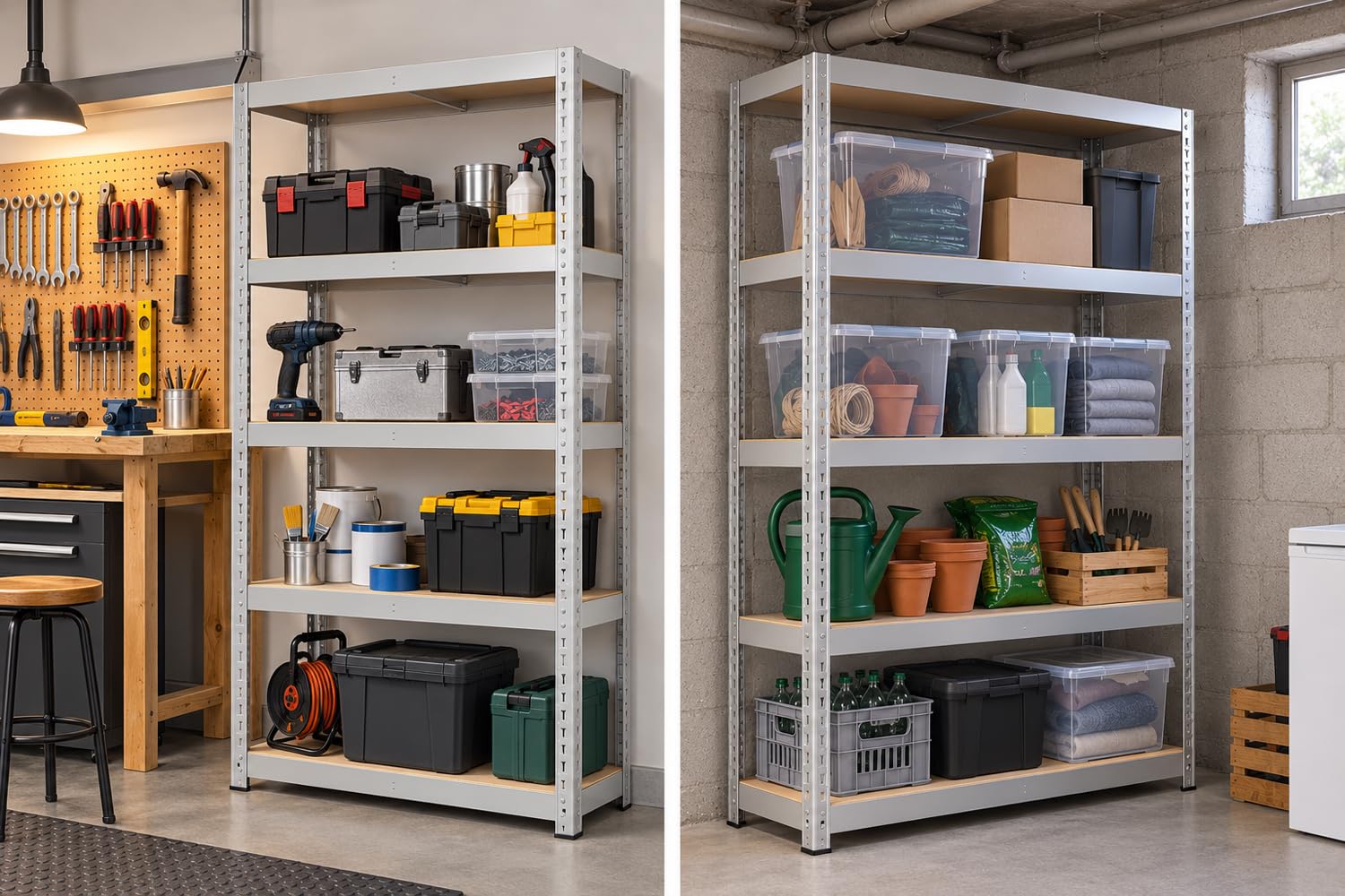 Kreher XL Schwerlastregal 75 x 30 x 150 cm – Metallregal mit 4 MDF-Böden – bis 100 kg je Boden – Steckregal werkzeuglos montierbar – Lagerregal für Keller, Garage & Werkstatt – Verzinkt (2er Set)