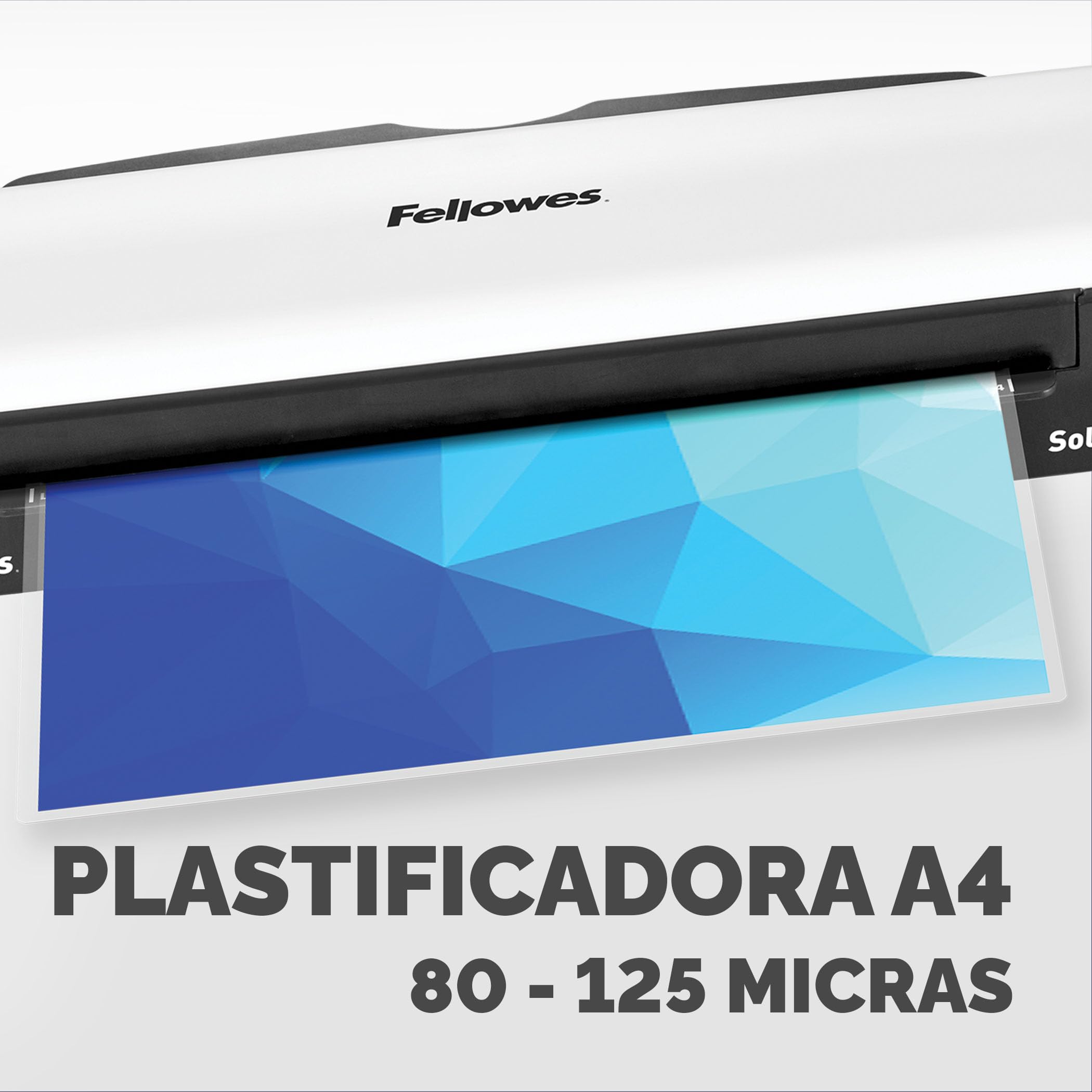 Bundle of Fellowes Sola A4 - Plastificadora de documentos, para uso ocasional, plastificadora A4 con apagado automático, 80-125 micras + Fellowes Pack de 120 fundas de plastificar A4, Acabado brillo