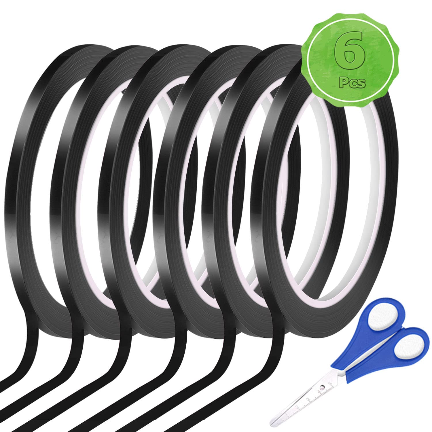 Wsper 6 Rolls 1/8" Thin Pinstripe Tape SelfAdhesive Graphic Chart Tape