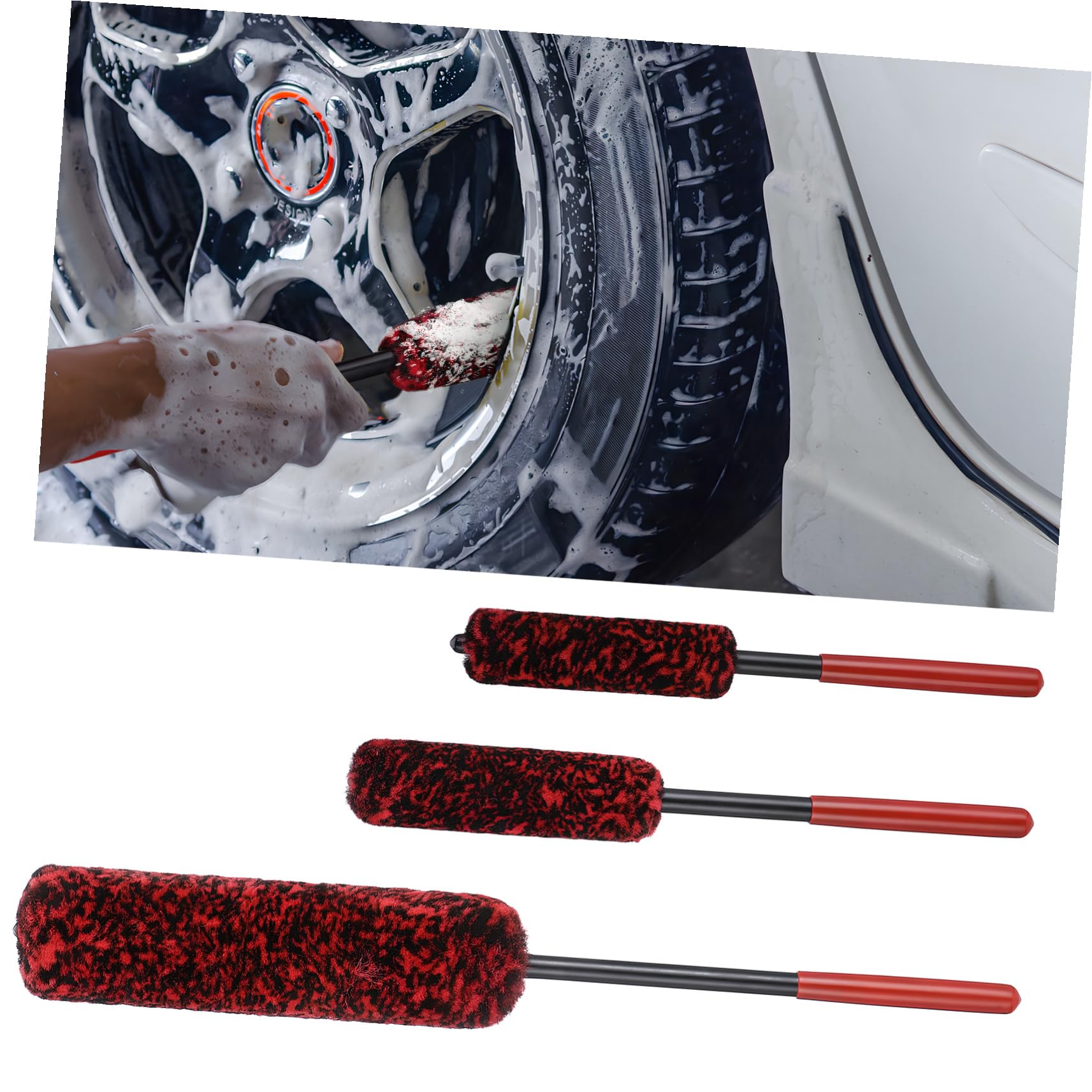 UPKOCH 3 Pezzi Spazzole per Pneumatici Auto con Testina Flessibile Spazzola Detailing per Cerchi e Ruote Pulizia Auto Senza Spruzzi Adatto Tutti i Modelli