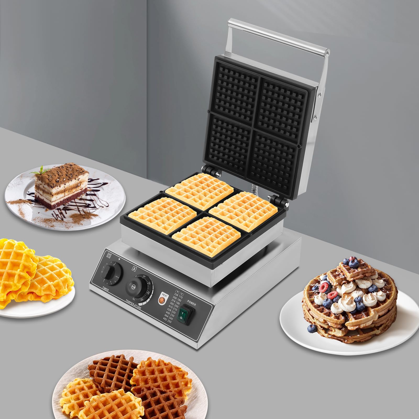 Piastra per waffle belga, macchina per waffle con anti-trabocco, per panini e cialde commerciali, griglia elettrica rettangolare, antiaderente, per waffle e panini