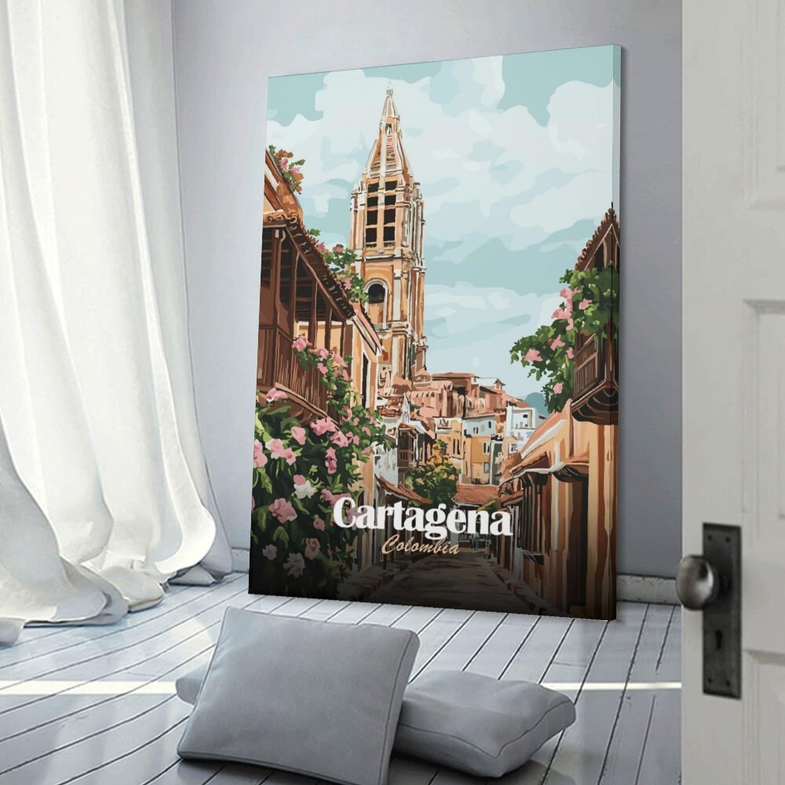 Junmoney Decorative Wall Artwork Cartagena, Colombia, 16x24inch(40x60cm), for Calm Bedrooms, Home Corners Or Flats, An Easy Wall Refresh for Bedrooms
