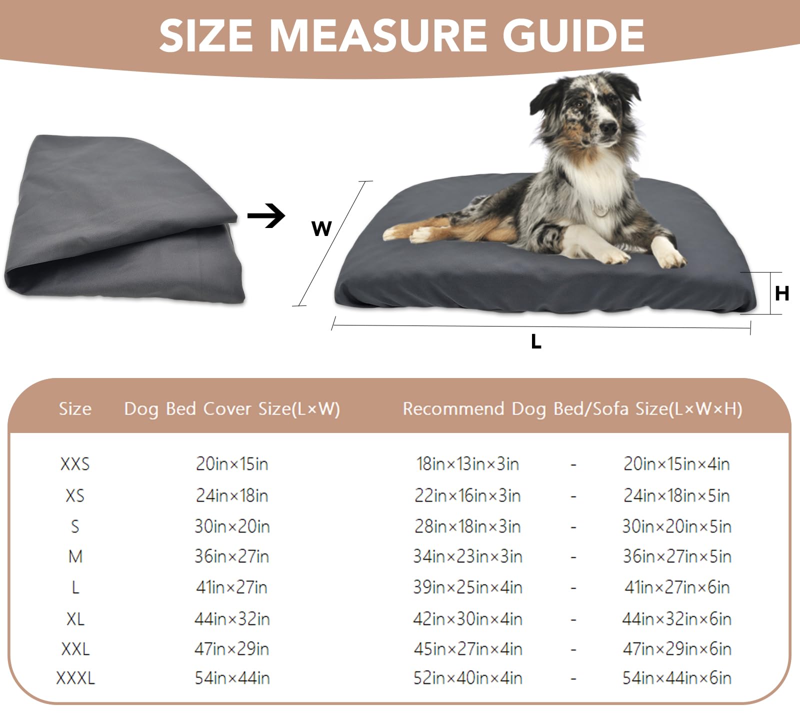 Funda de cama para perro, impermeable, de repuesto, lavable a máquina, para cama de perro, resistente a los arañazos, protector de colchón para mascotas de 47 x 29 pulgadas, solo funda gris