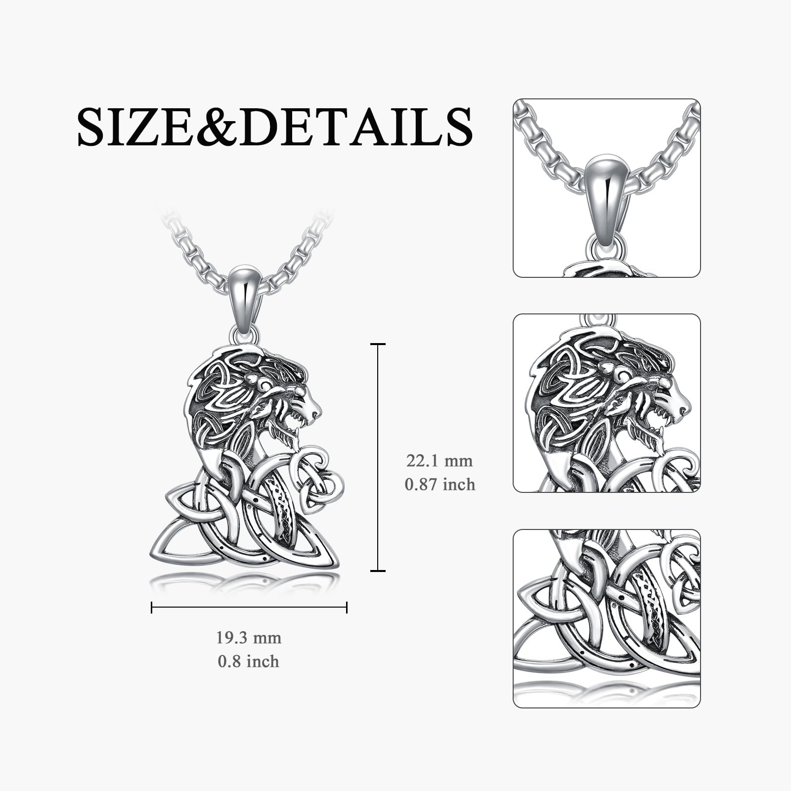 PROESS Collana con leone vichingo, in argento sterling 925, con nodo celtico, con ciondolo a forma di nodo celtico, gioiello regalo per uomo e donna, geeignet, Argento sterling, Nessuna pietra