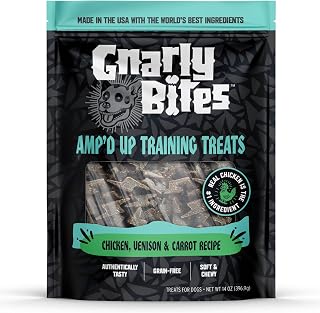 GnarlyBites Amp’d Up Dog Training Treats: Soft Chewy Grain-Free Snacks with Real Chicken, Venison & Carrots for Puppies & Adults, 14oz