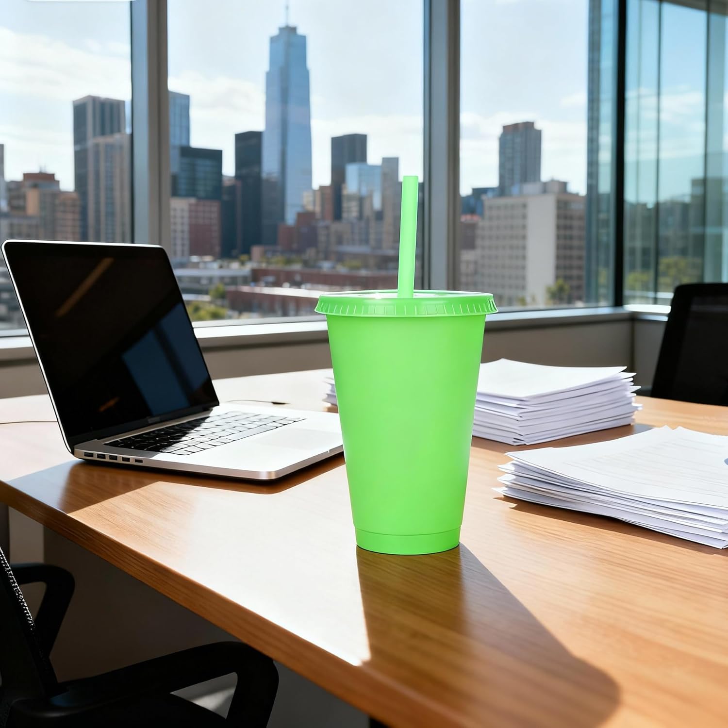 Reusable Cups with Lids and Straws, 16oz Plastic Party Cups, Holiday Party Favors, Leak-Proof Tumblers, Ideal Happy Birthday Gift, 16 Pack Smoothie Cups (16, Colorful) - Image 7