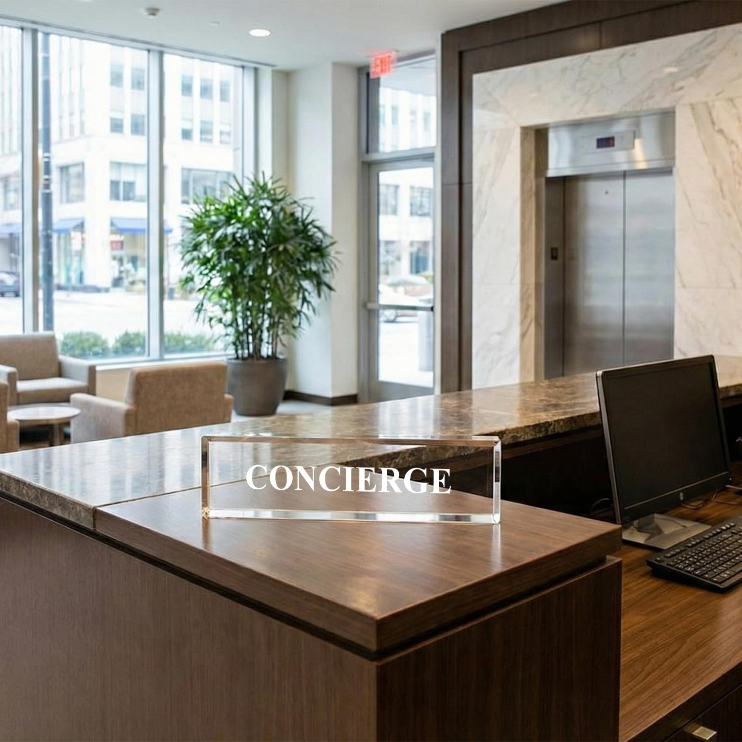 Concierge - Acrílico transparente de 2 x 8 pulgadas, Cartel Personalizado, Decoración de Accesorios de Escritorio de Oficina
