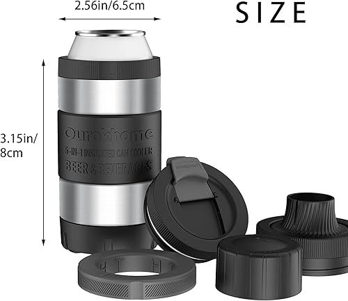 Miniatura 7 de Ourokhome Vaso térmico para latas, 5 en 1, de acero inoxidable, para latas delgadas y regulares de 12 onzas y 16 onzas y botellas de cerveza, a