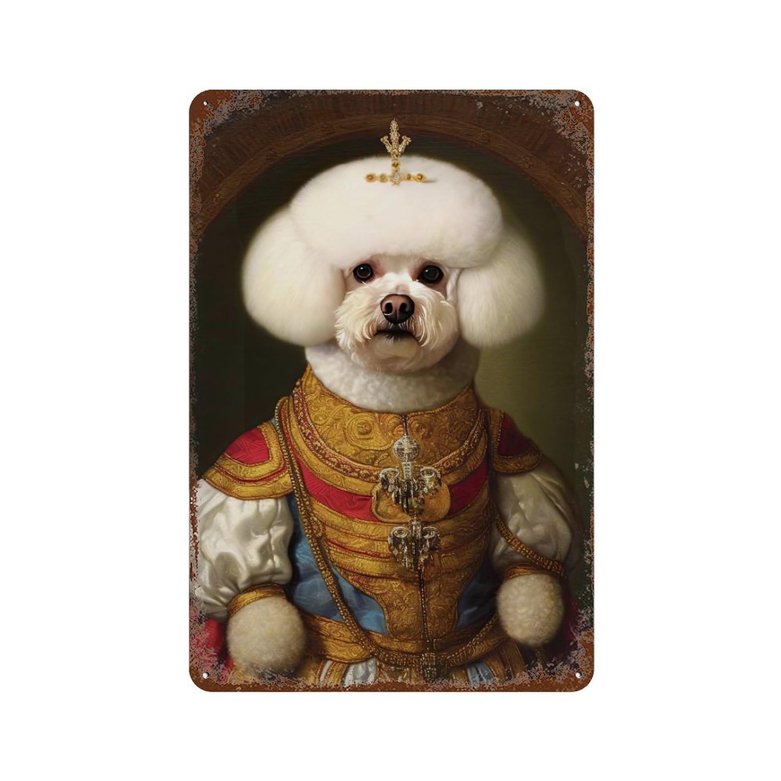 Garage Style Bichon Frise The King Distressed Metal Wall Sign 11.8"x7.9", Vintage Wall Decor for Bar And Workshop