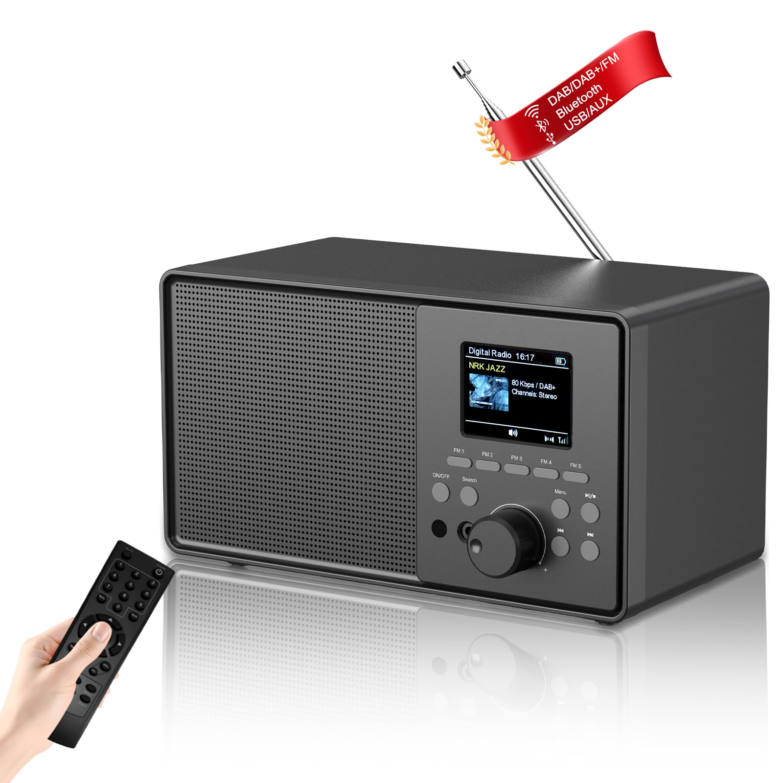 Radio Dab Plus Dab+/FM con Bluetooth,Digital Radio Portátil Retro y Mando a Distancia, Nostálgico Radio Despertador Doble,Radio de Cocina, 30 Emisoras, USB/AUX, Temporizador de Sueño (Negro)