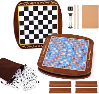 Deluxe Wooden Word Board Game, Extra Large 20" x 20" Crossword Game Set with Dust Cover, Built-in Storage Drawer & Felt Playing Surface