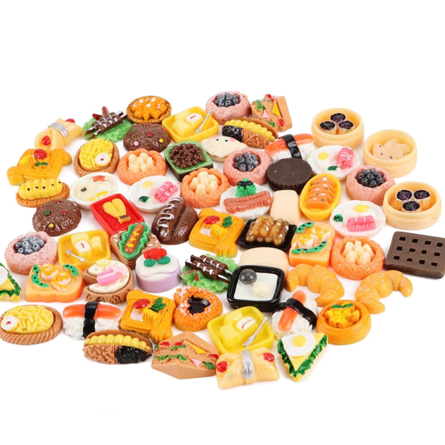 100 sztuk miniatur żywicznych artykułów spożywczych, akcesoria do domku dla lalek, zestaw obiadowy, pizza, ciasto, chleb do kuchni, zabawki edukacyjne dla dzieci i dorosłych, styl losowy