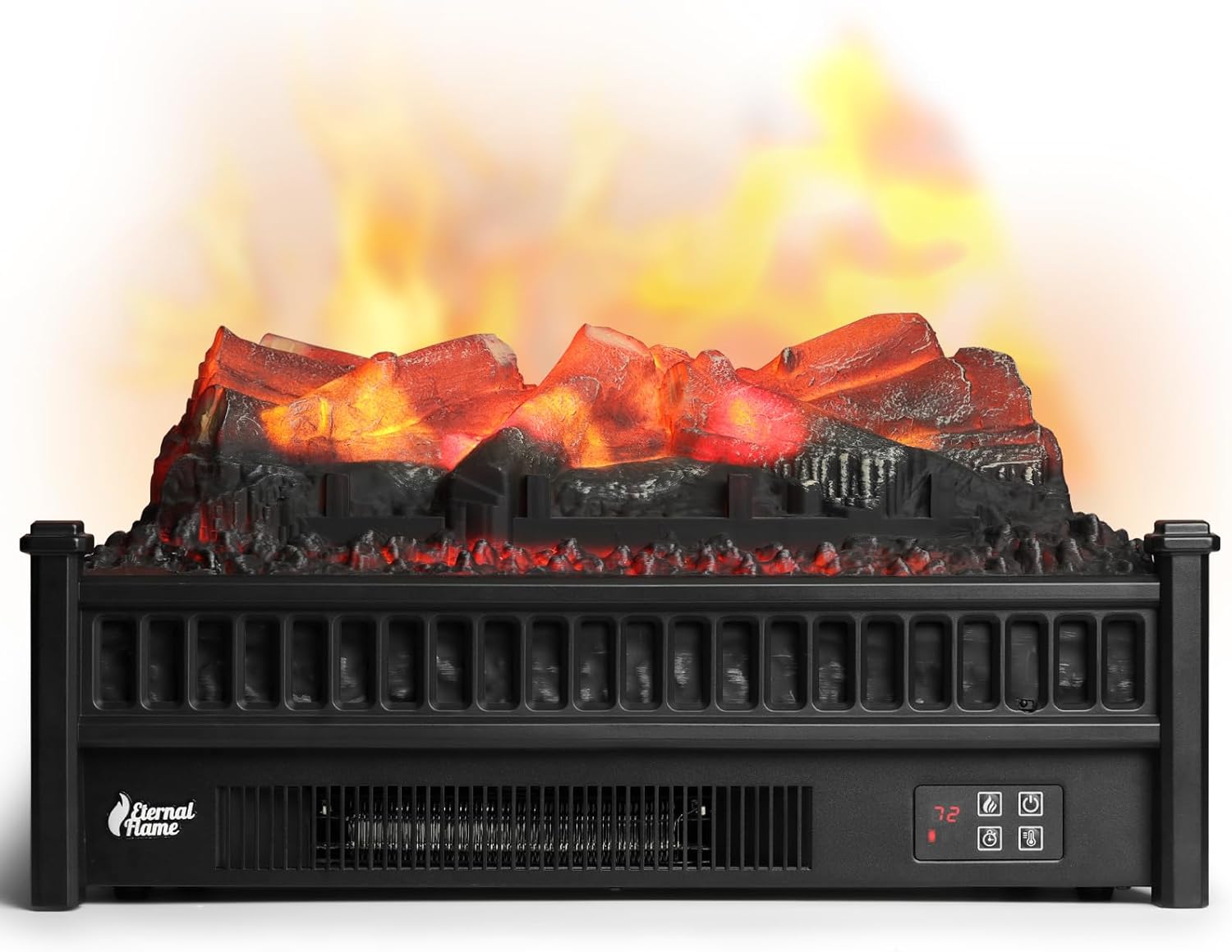 TURBRO Eternal Flame EF23-LG Electric Fireplace Logs, 23" Remote Control Fireplace Insert Log Heater, Realistic Lemonwood Ember Bed, Thermostat, Timer, 1400W Black