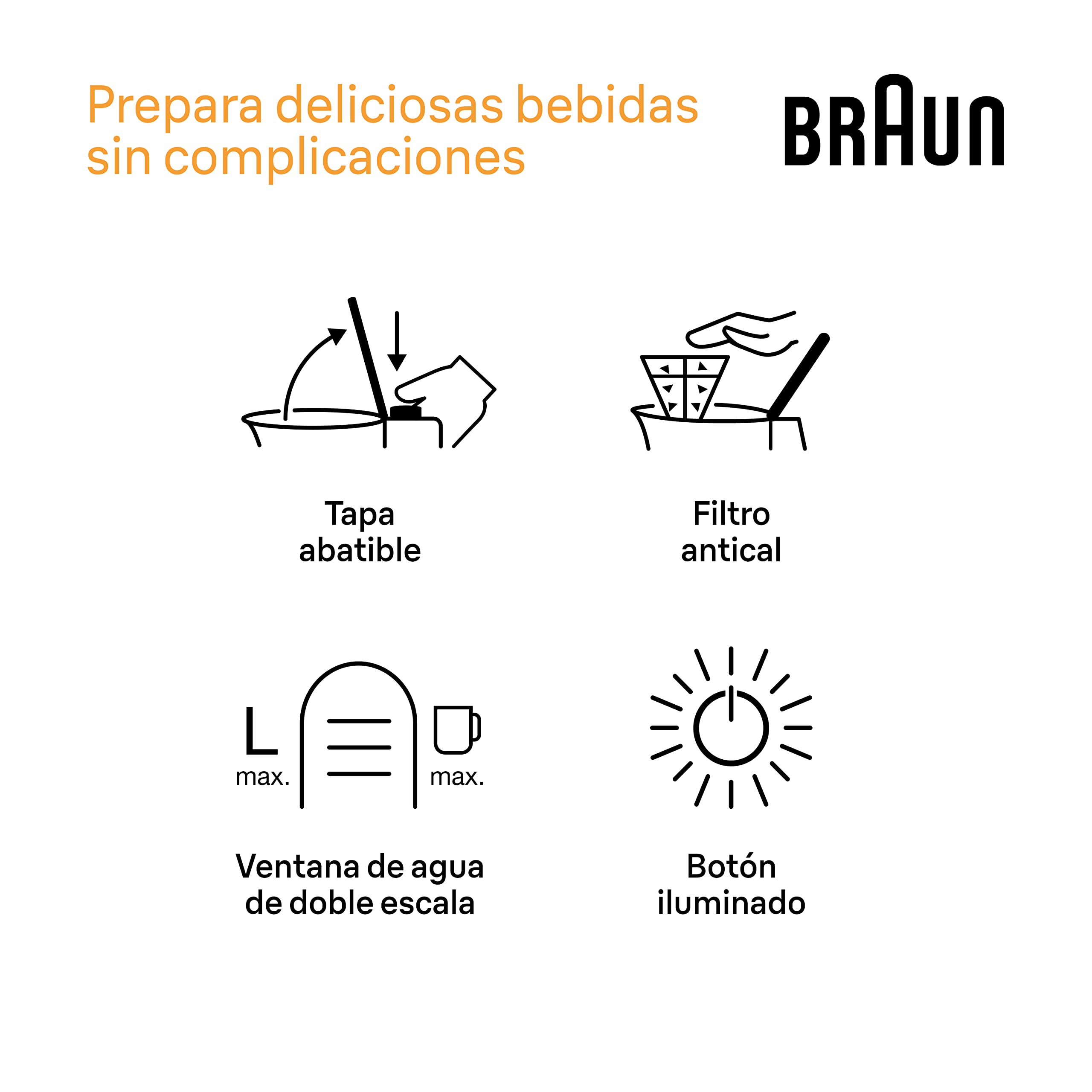 Braun PurShine Hervidor Eléctrico, Base Giratoria 360°, Indicador de Nivel de Agua, Almacenamiento para el Cable, Función de Apagado Automático, Capacidad de 1,7L, WK1500WH, 2200W, Blanco