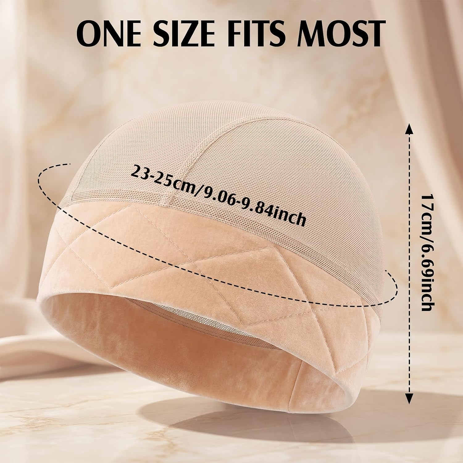 Toulite 2 Pcs Wide Wig Grip Hat for Women, 2-in-1 Non Slip Wig Caps with Velvet Wigs Grip Band, Breathable Reusable Glueless Cap for Lace Wigs Hair Loss Chemo