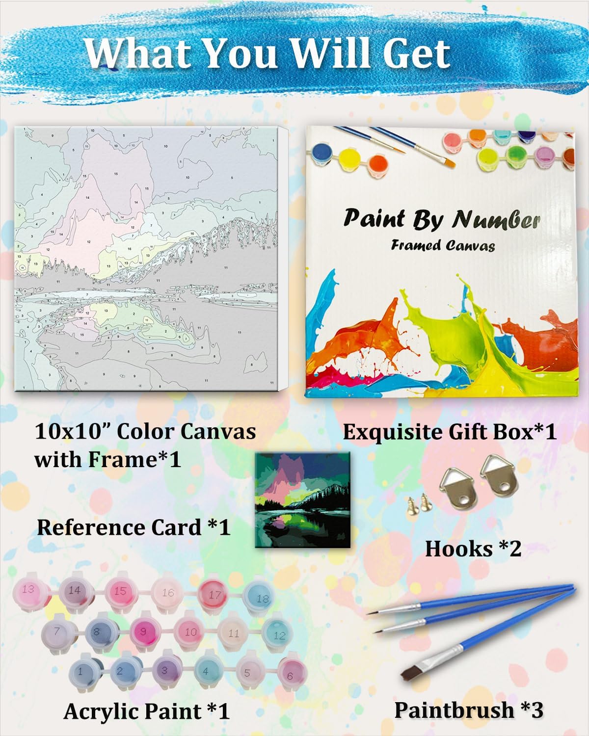 TOCARE Framed Paint by Numbers Kit for Adults, Aurora Borealis Paint by Number with Frame,Northern Lights Paint by Numbers Framed Canvas for Home Wall Decor (10x10 Inch, Without Easel) image 3
