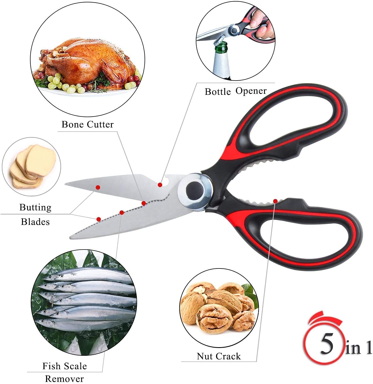 TODO TOYS® Heavy Duty Kitchen Scissors & Knife Set – Stainless Steel, Dishwasher Safe, Multi-Function Shears for Meat, Chicken, Fish, Pizza, Herbs (2 Scissors + 1 Knife, Any Color) 2
