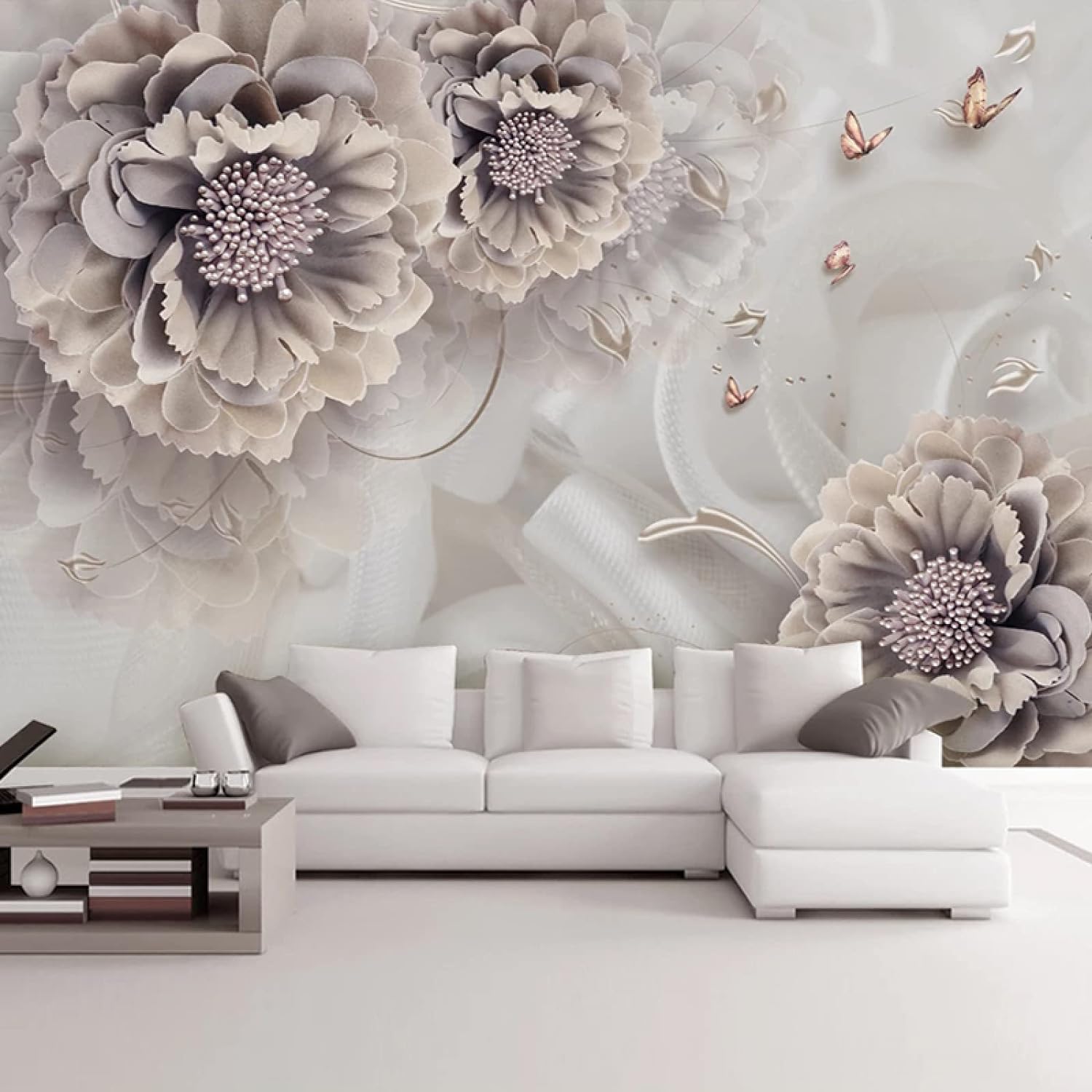 Décoration murale 3D haut de gamme papier peint fleurs roses HD