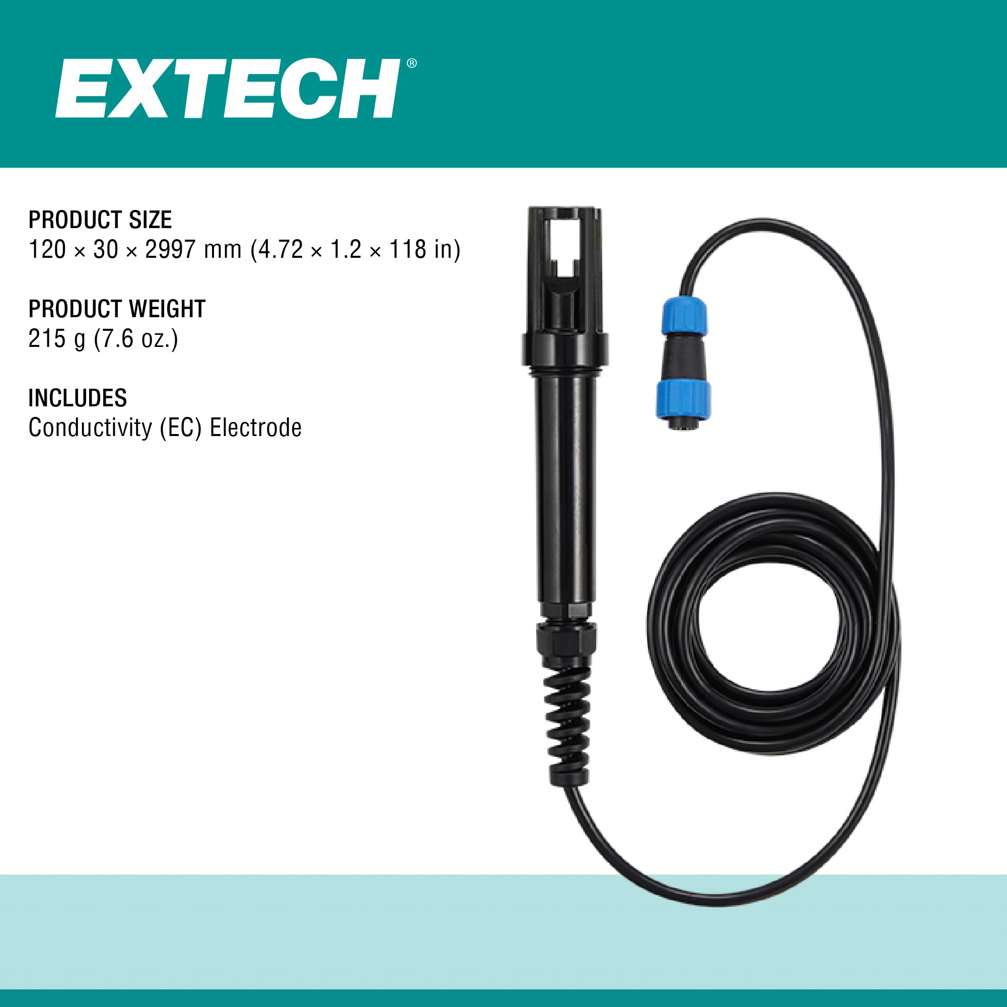 Extech EC701 Ersatz-Leitfähigkeitssonde für Messgerät EC700 | Leitfähigkeits-/TDS-/Salzsonde, farbcodiert, hält über 1 Jahr, für Extech EC700, 6 Monate Garantie