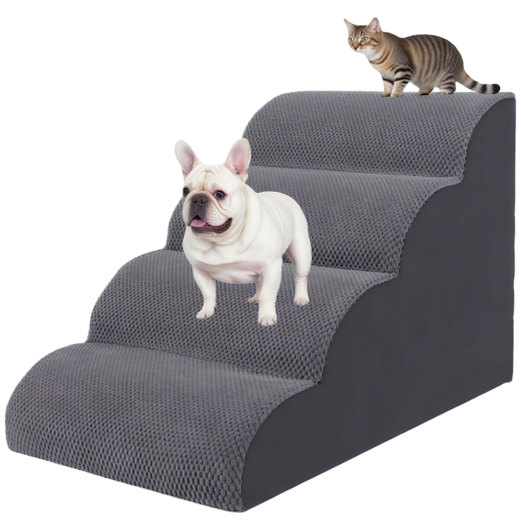 (similar )4 Step Pet Stairs Ramp for High Beds Sofas 18-24 Inch with Sturdy Non Slip Waterproof Pads, Machine Washable Cover Indoor Balanced Design for Cats Dogs Small Medium Large XL Pets Grey