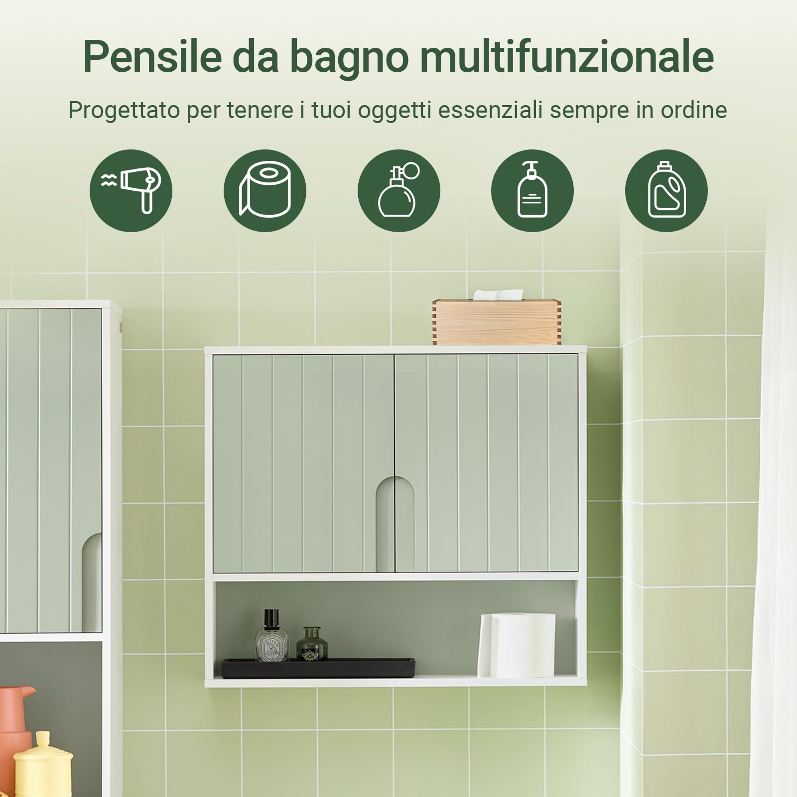 SoBuy Pensile Bagno Sospeso Salvaspazio da Parete, Mobile Bagno Sottile 15 cm con Ante e Ripiano, Armadietto Contenitore Moderno per Arredo Bagno BZR140-GR