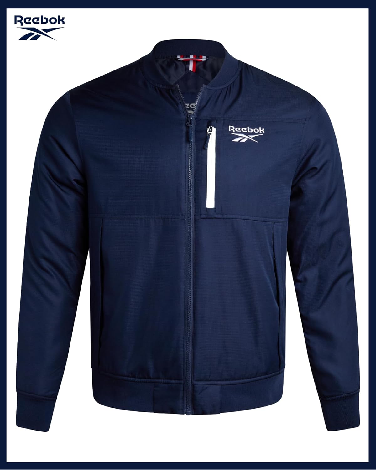 Reebok Mens Bomber Jacket - Insulated Zip Up Windbreaker Jackets for Men - Casual Golf Gym & Hiking Mens Lightweight Jackets - Image 2