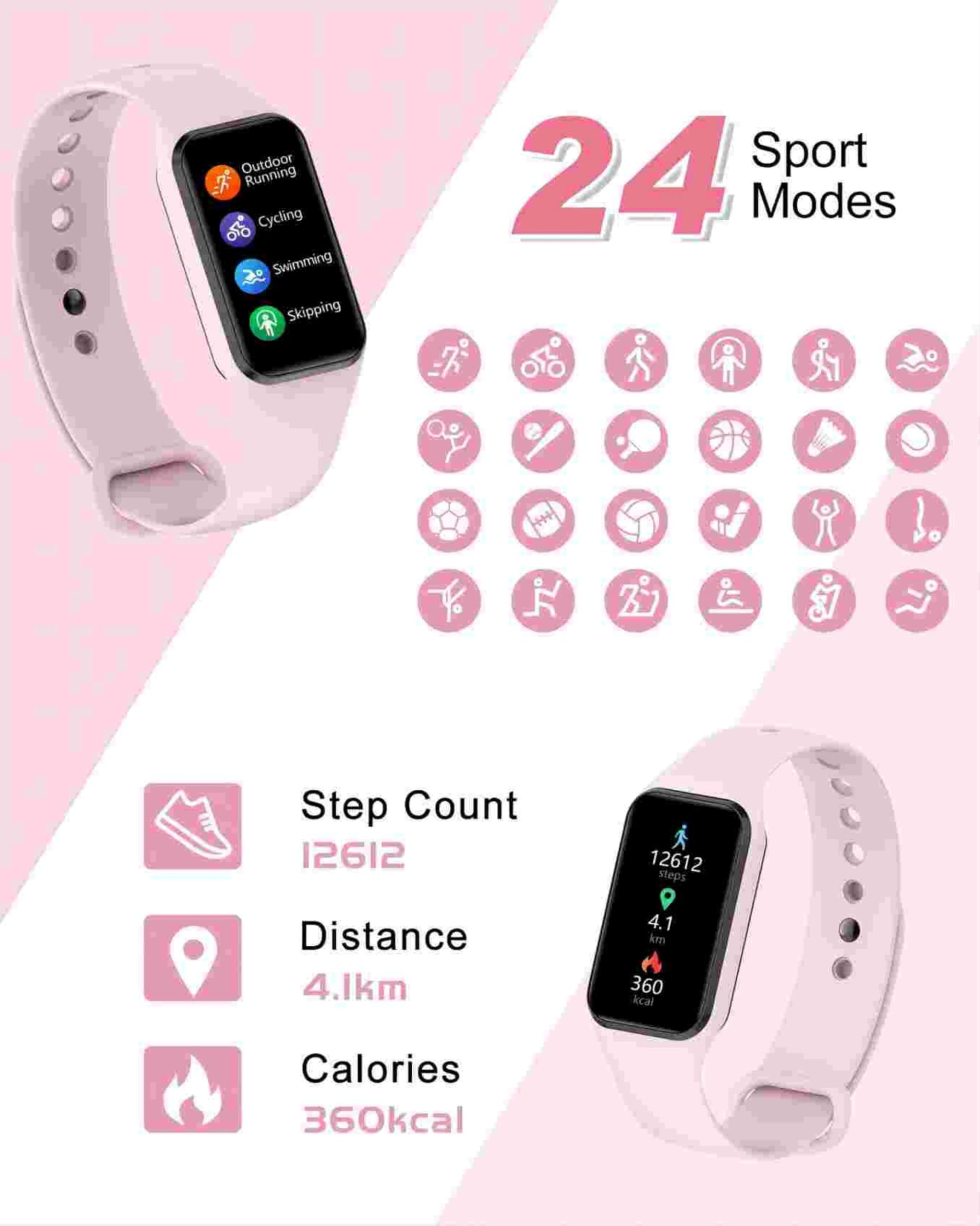 IOWODO R1 Smartwatch donna con ossimetro (SpO2) Monitor Contapassi frequenza cardiaca Sonno Pedometro,Smart Watch donna uomo con notifica messaggi,IP68 impermeabile per Android iOS (2 cinturini)