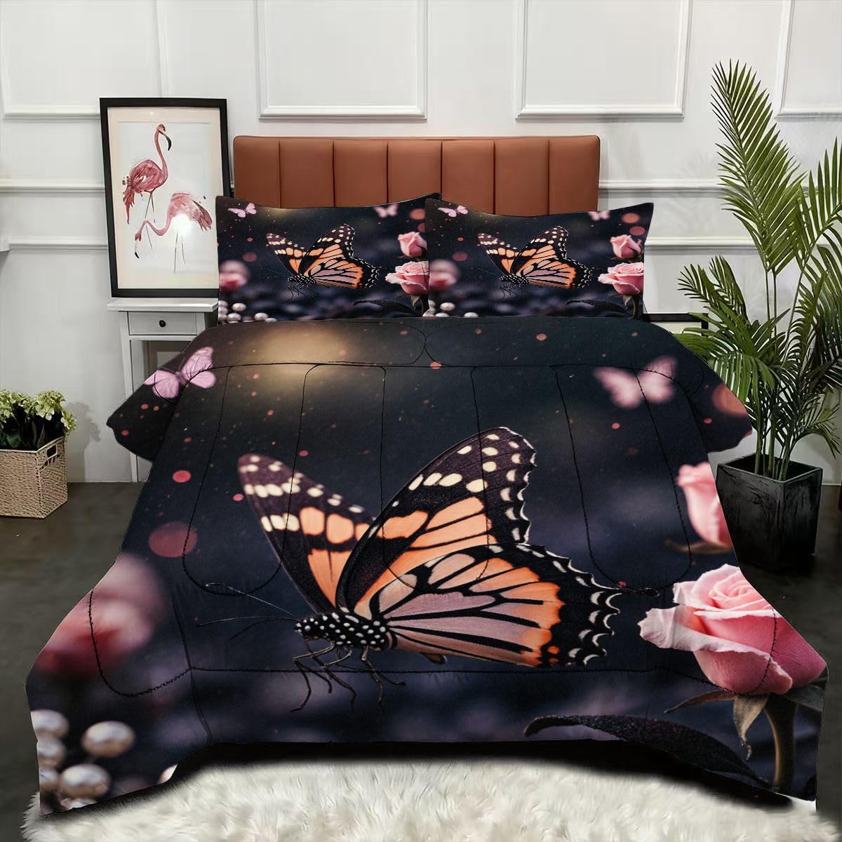 Couette microfibre 200x200 lavable en machine parure lit anti acariens papillon